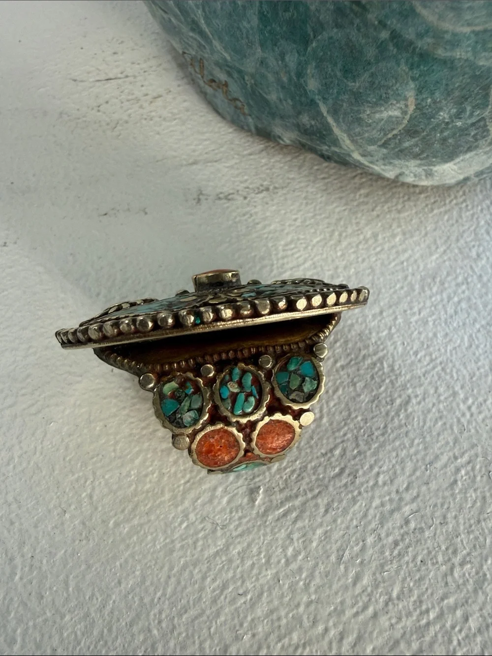 Boho Turquoise & Orange Statement Ring for Women